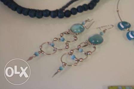 Colares Brincos Pulseira - Tons azul