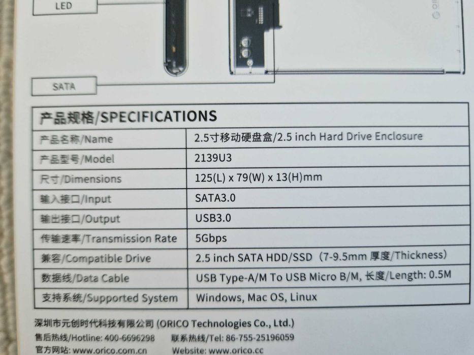 Caixa para HD ou SSD externo cabo USB 3.0