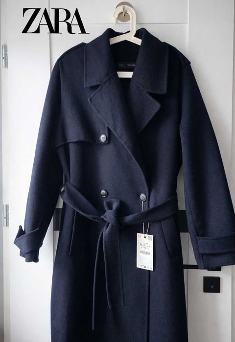 Wełniany płaszcz z paskiem Zara 44% wełna nowy z metką roziar M