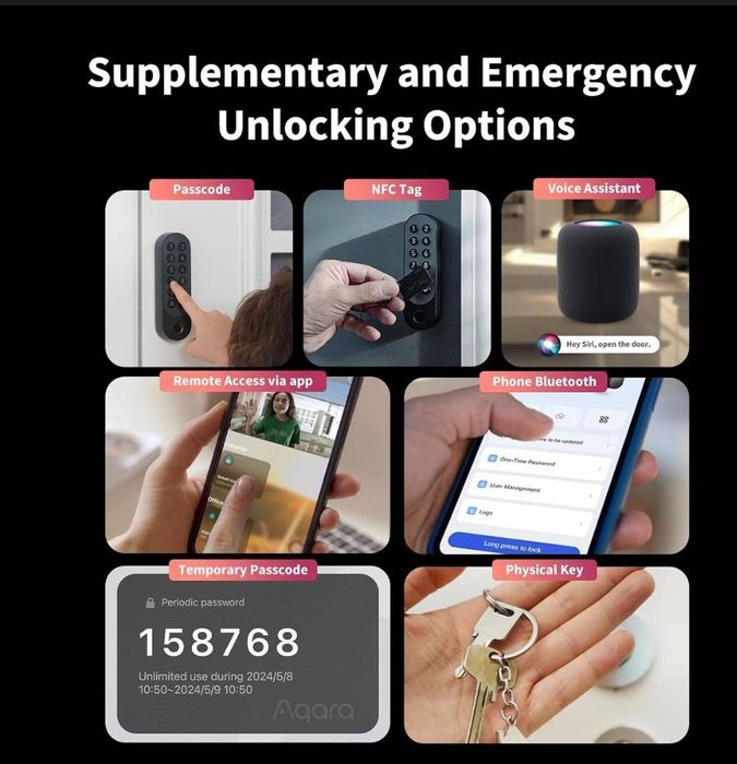 Розумний дверний замок Aqara Smart Lock U200 Matter Bluetooth 5.0 EU Global (EL-D02D) Apple HomeKit (Black)