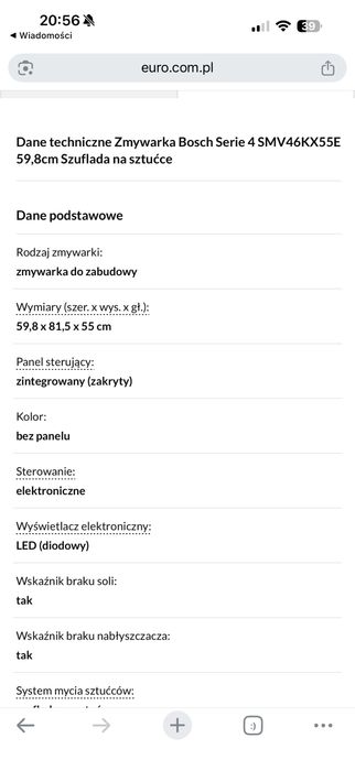 NOWA Z GWARANCJA PRODUCENTA Bosch Serie 4 SMV46KX55E 59,8cm Szuflada na sztućce