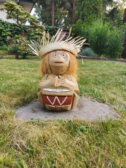 Skarbonka MAŁPKA z kokosa 26cm • Rękodzieło ozdoba figurka retro