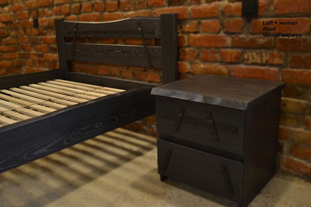 Ліжко Loft.  Масив Ясен, В`яз, Дуб. + Метал.