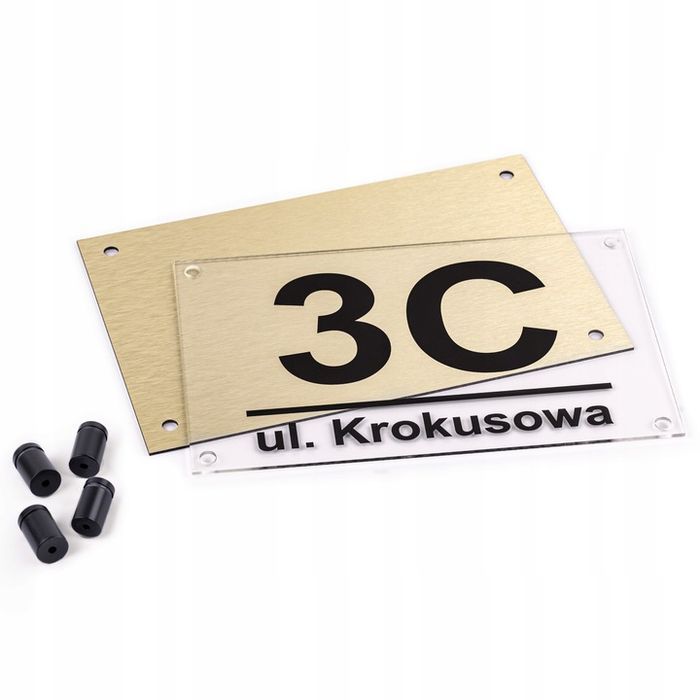 tabliczka z numerem domu adresowa pleksa i aluminium + dystanse i kołki