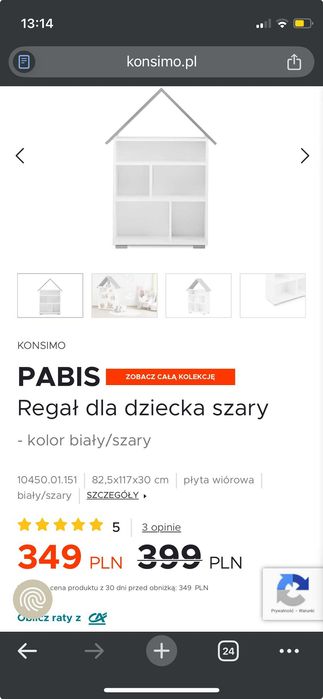 Konsimo - regał dziecięcy, piękny domek, kolor: szary/biały