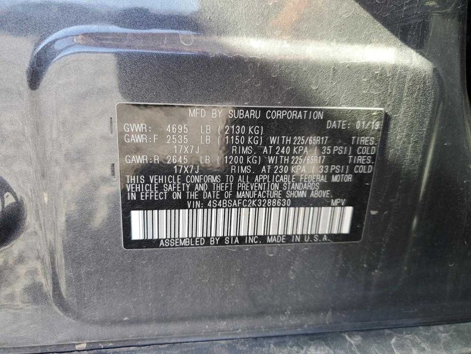 2019 Subaru Otuback 2.5I Premium