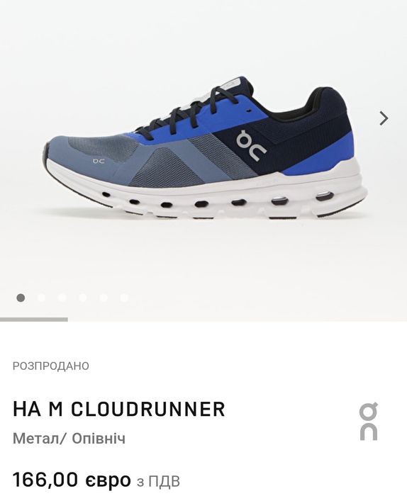 Чоловічі Кросівки On Cloud Cloudrunner Oригінал Розмір 45-29см
