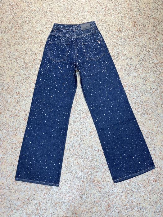 Темно-сіні жіночі джинси палаццо зі стразами