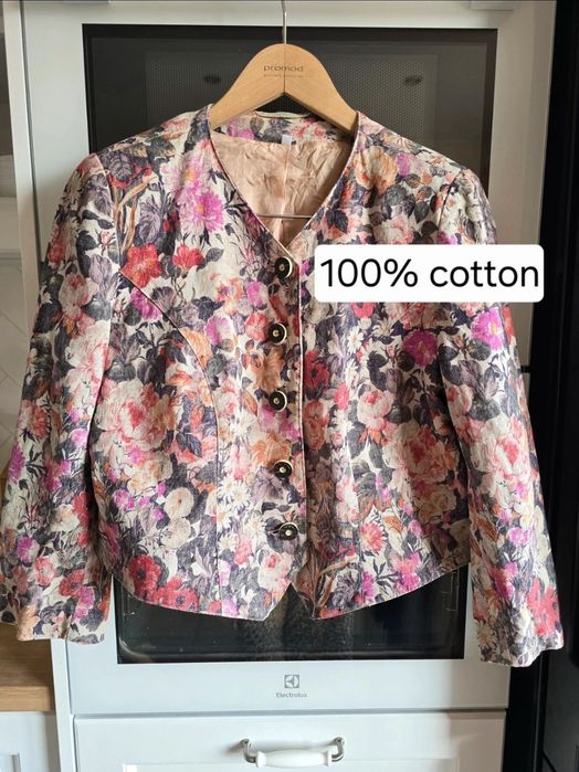 Marynarka bawełniana vintage r.44 w kwiaty żakiet retro