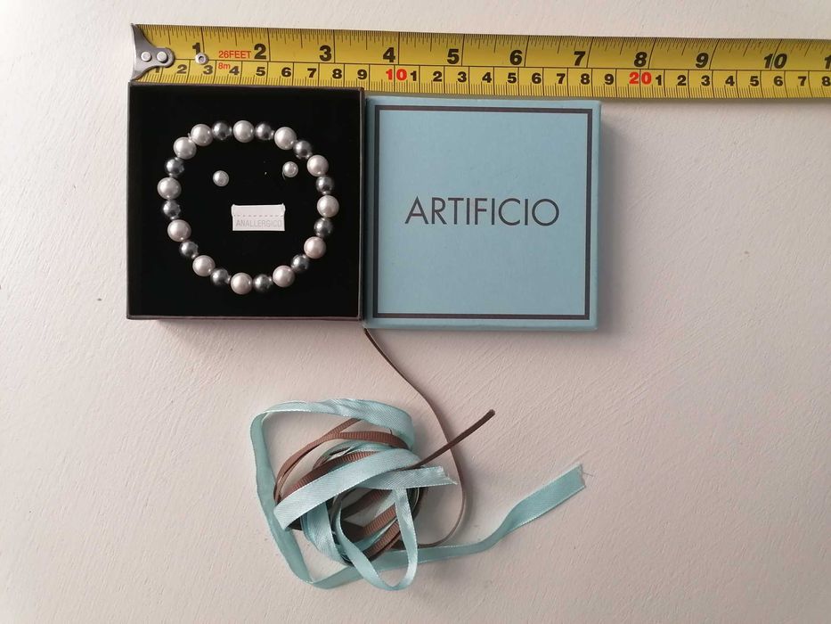 Pulseira e brincos (anti-alérgicos) - tom de pérola e cinzento