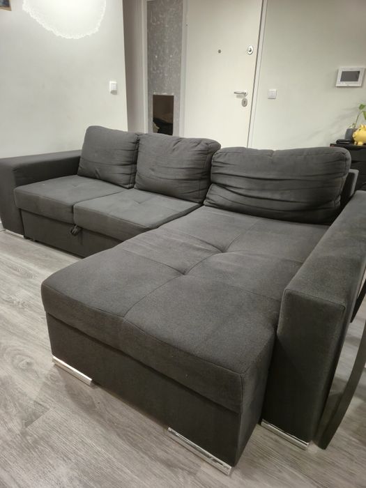 Sofá Cinzento com Chaise Longue e Sofá cama