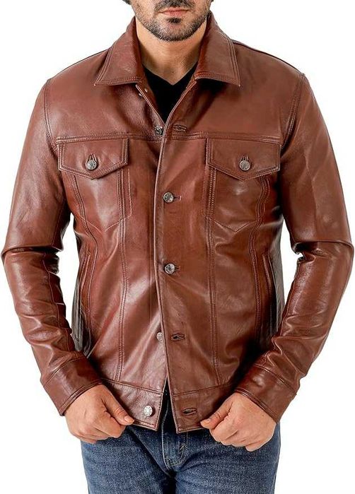 Casaco de homem clássico de couro estilo camionista couro e camurça premium