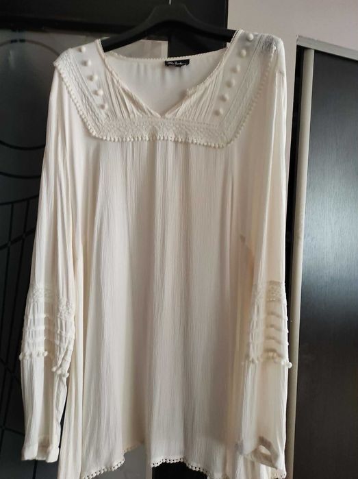 Tunika bluzka elegancka boho Ulla Popken 52 ecru