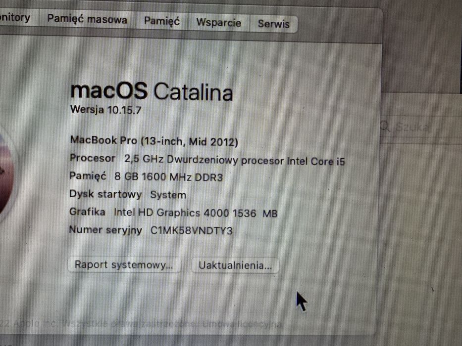 MacBook Pro 2012 13cali srebrny