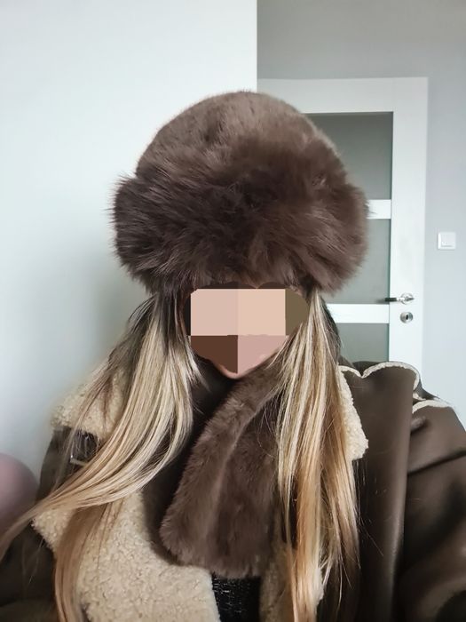 futrzany komplet czapka szal rosyjski styl futro futrzana beret russia