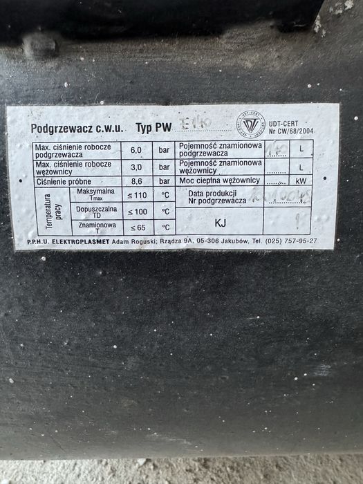 Podgrzewacz, wymiennik, bojler C.W.U 140 L  Elektroplasmet