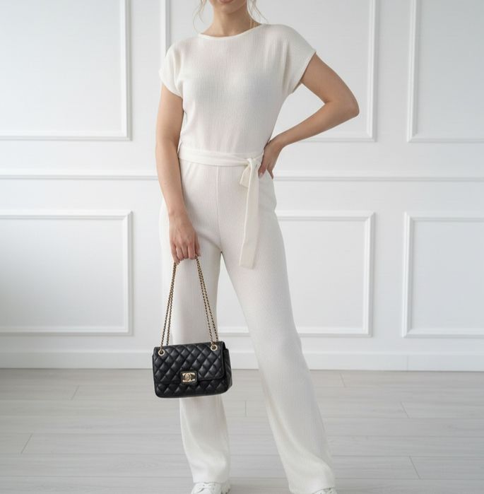 Prążkowane dziennie na wykombinezon maxi z paskiem wiskoza