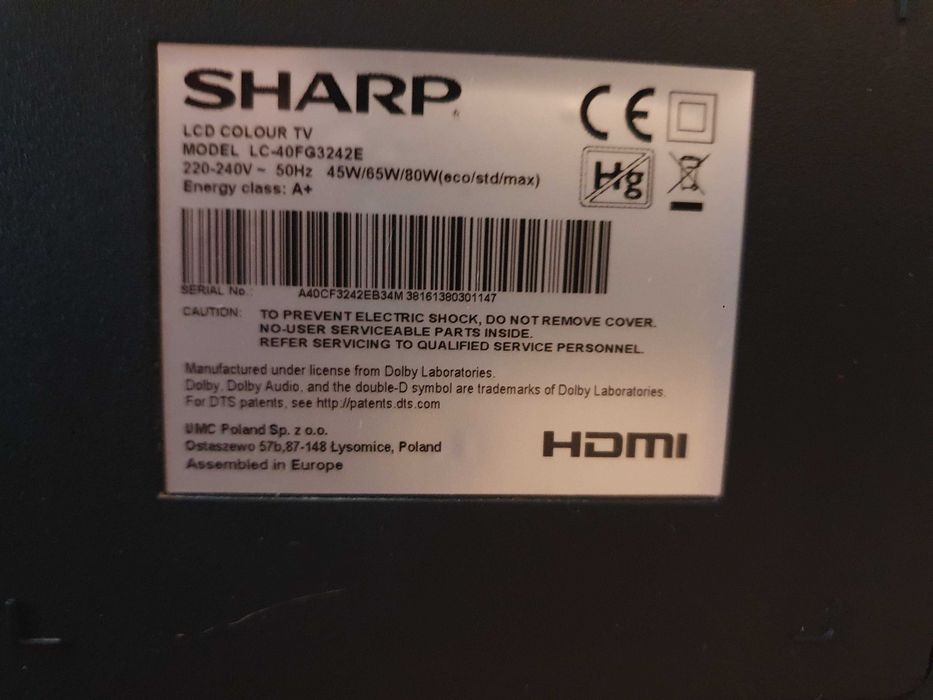 Telewizor LED 40" - SHARP Aquos LC-40FG3242E + pilot