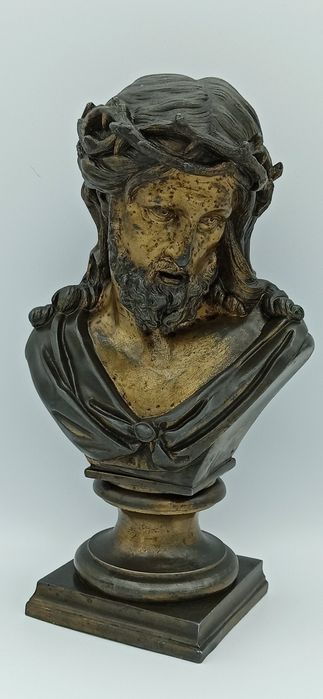 Figura  BRĄZ  Francja XIX/XX Popiersie Chrystusa w cierniowej koronie