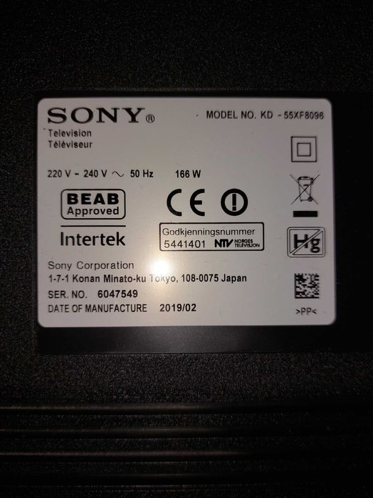 Телевізор SONY 55 KD-55XF8096 TRILUMINOS Display IPS X-Reality PRO HDR
