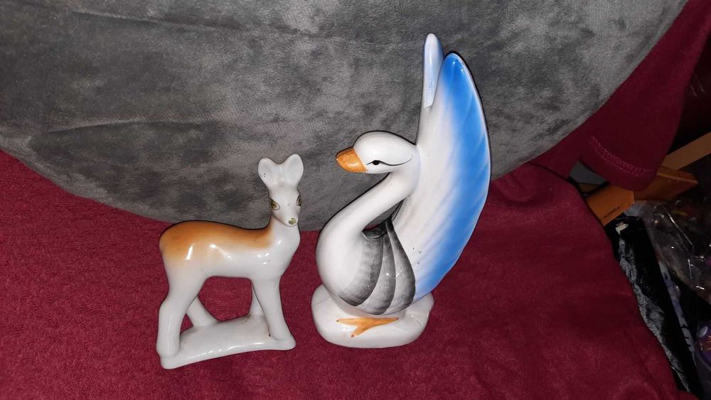 статуэтка фигурка полонский завод фарфор олененок лебедь гусь винтаж