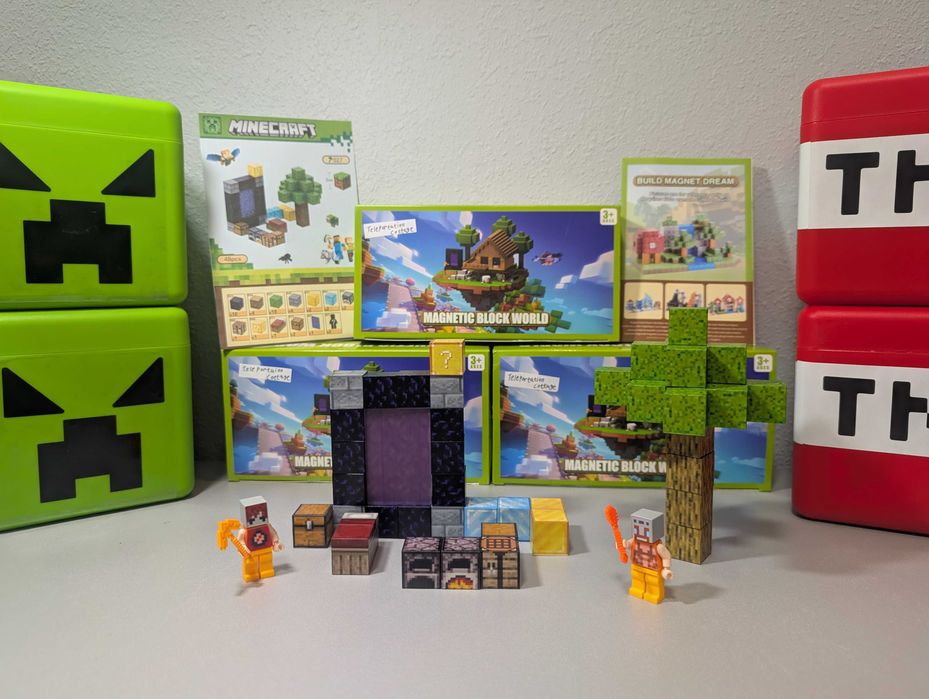 Магнітний конструктор Minecraft 48 шт+ 6 фігурок "Портал у край"