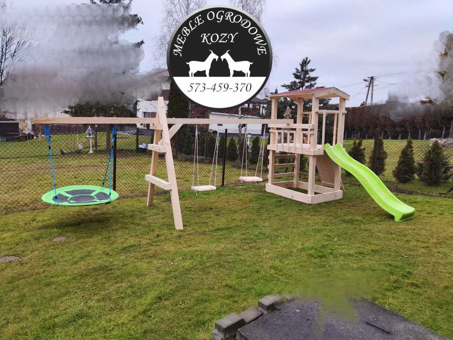 PROMKA! Drewniana huśtawka ogrodowa z grubych bali / Plac zabaw Stelaż