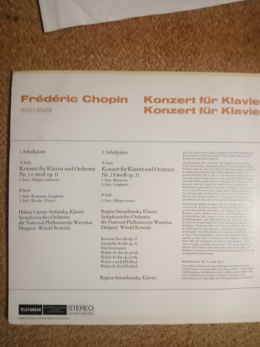 Виниловая пластинка Frederik Choopin концерт для фортепьяно с оркестро