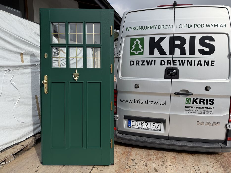 Drzwi zewnętrzne drewniane OD RĘKI zielone Angielskie  Cała Polska
