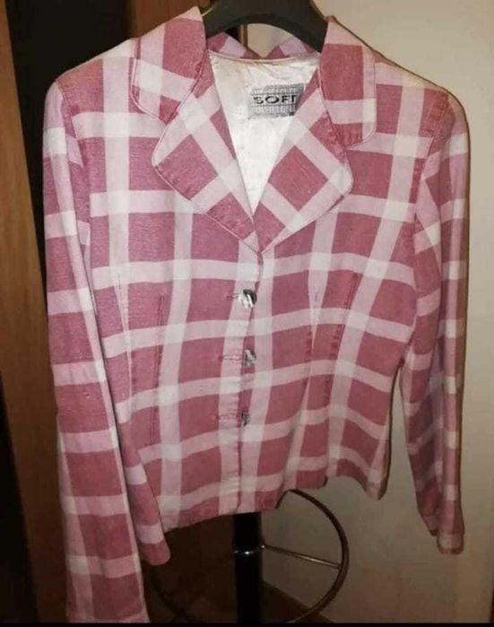 Pink Plaid Blazer Jacket for Women, Size L, Soft Style, Used