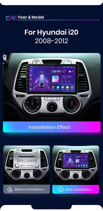 Rádio 9" android 2/32GB Hyundai I20 de 2008-14 WIFI GPS carplay NOVO