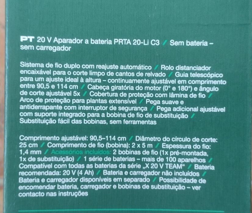 Aparador de relva a bateria 20V Parkside