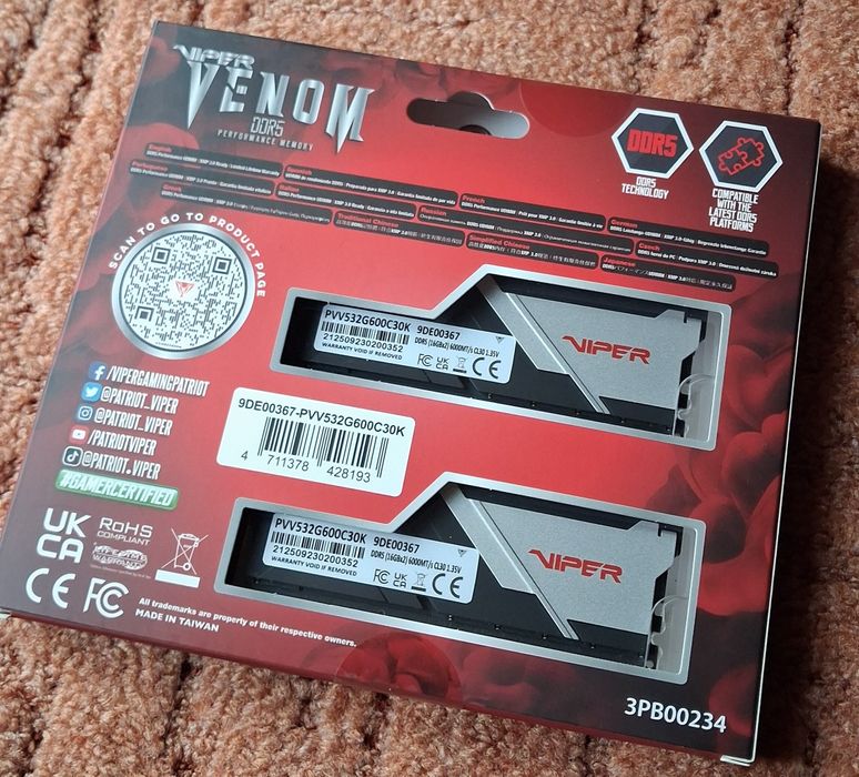 Pamięć RAM DDR5 32GB (2x16) Patriot Venom 6000/CL30, NOWE, Gwar., W-wa
