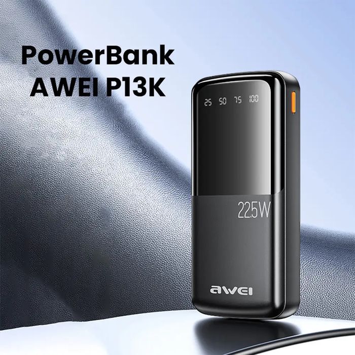 Потужний Повербанк AWEI PA13K 20000mAh Швидка зарядка 22,5W Чорний
