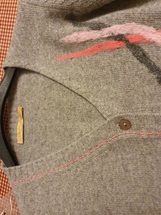 Sweter damski kardigan wełna kaszmir szary, r.40