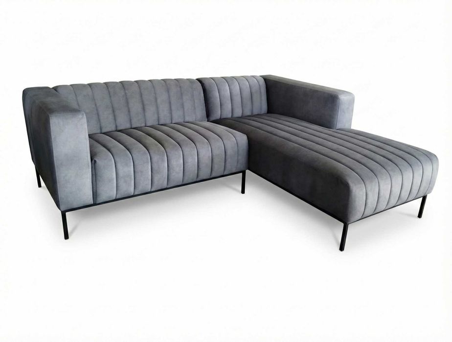 Szary narożnik 226x183cm z pionowymi przeszyciami (wymiana ekspozycji)