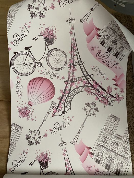 Tapeta dla dziewczynki wieza Eiffla Paryz Baloniki