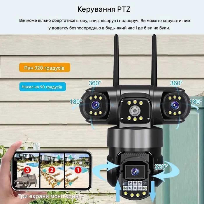 Уличная тройная видеокамеракамера на сим-карте V380PRO 12MP SC28 4G