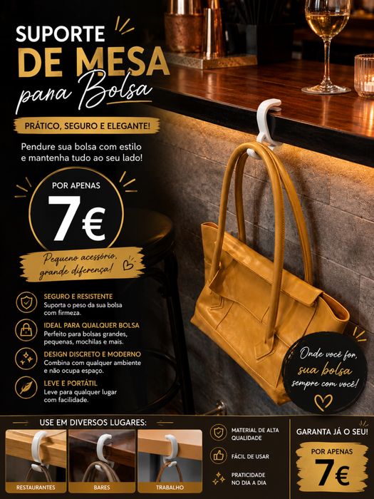 Suporte de Mesa para Bolsa – Elegante, Prático e Resistente |