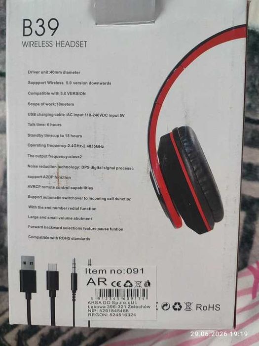 Nowe słuchawki bezprzewodowe B39 Bluetooth