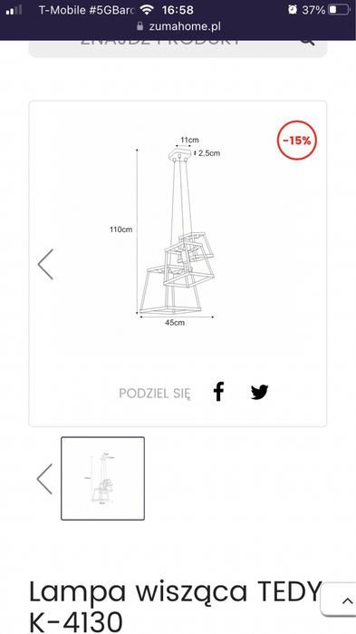 Lampa wisząca Kaja Tedy K41-30 nowa