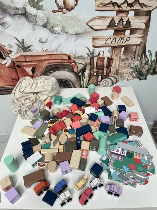 Klocki Miasto Drewniane Auta Zestaw + puzzle