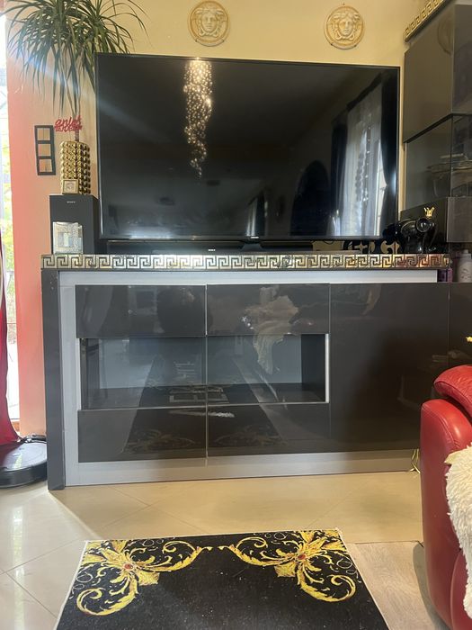 Zestaw 2x komoda + słupek (witryna) glamour wzór grecki LED