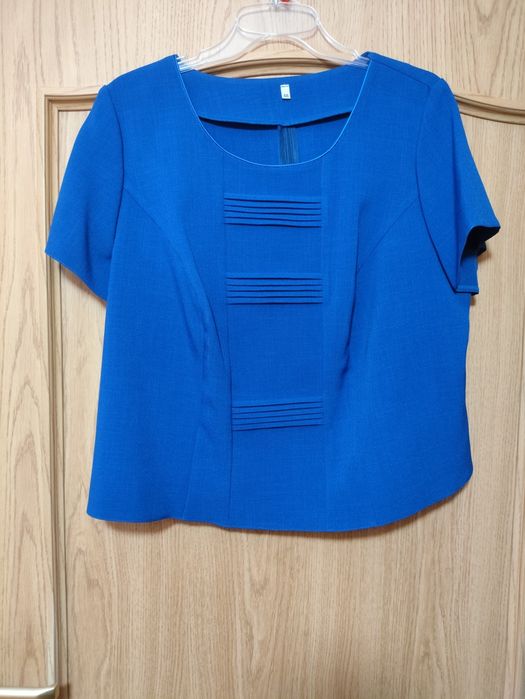 Elegancka garsonka damska rozm. 48 – kobaltowa, komplet spódnica + bluzka