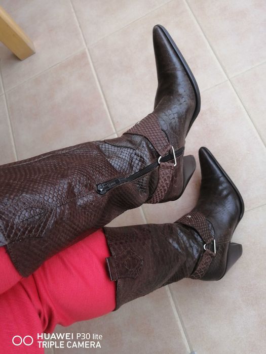 Botas à cowboy de pele verdadeira