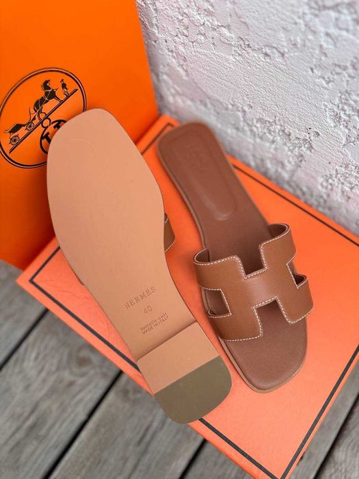 Шльопанці в стилі Hermes Oran з натуральної шкіри