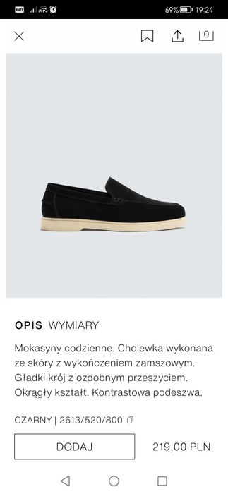 Mokasyny zamszowe Zara 42