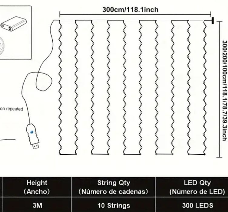 Гірлянда штора на юсб павербанк