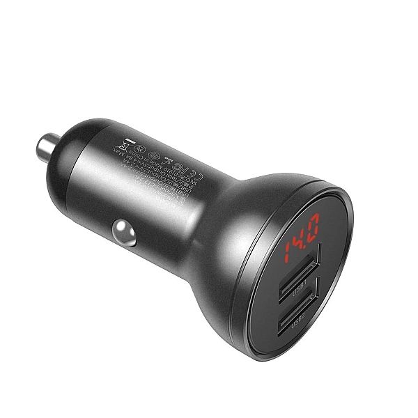 Baseus ładowarka samochodowa 2x USB 4,8A 24W z LCD + kabel 3w1 USB - U