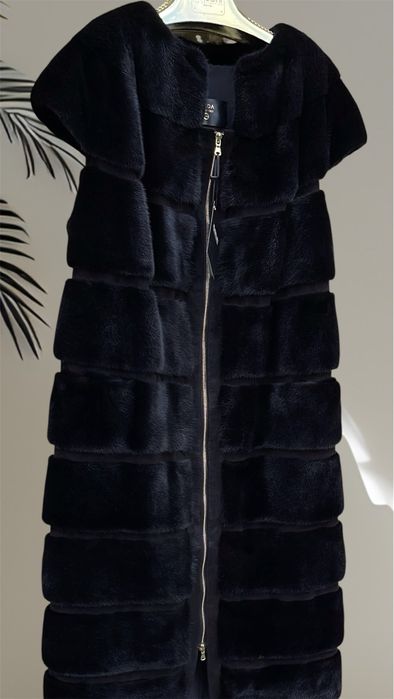Промо !! Шуба норкова жилет Black glama 125 см р.50-52
